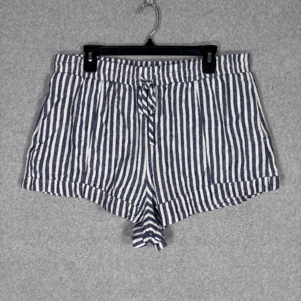 Universal Thread Cheeky Linen Shorts Large Navy White Striped Pull On‎ Pockets